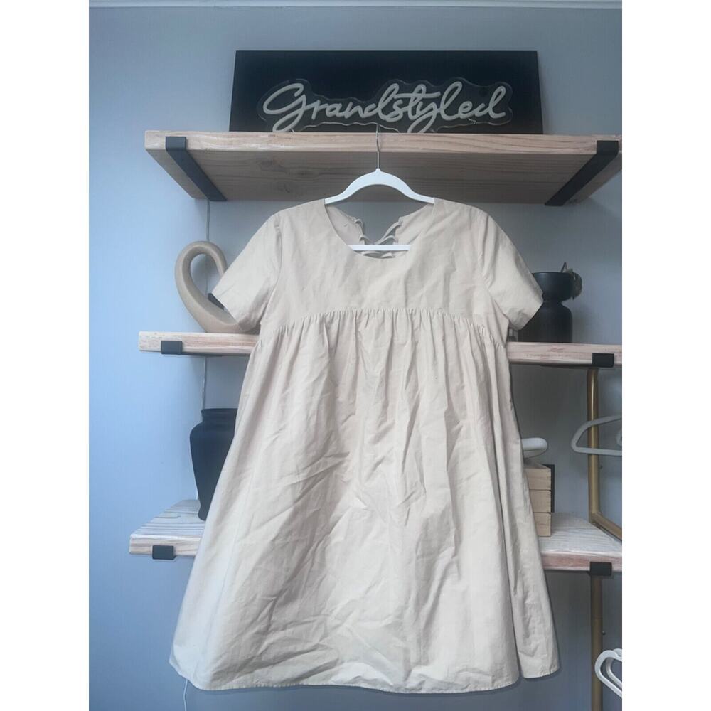 Amanda Uprichard || Beige "Bone" Babydoll Dress Lace up Back || Size Medium